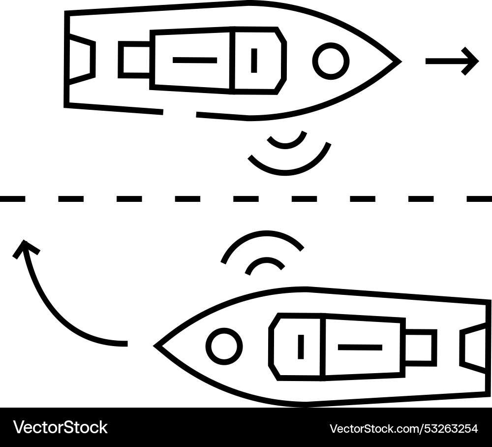 Ship collision avoidance systems line icon vector image