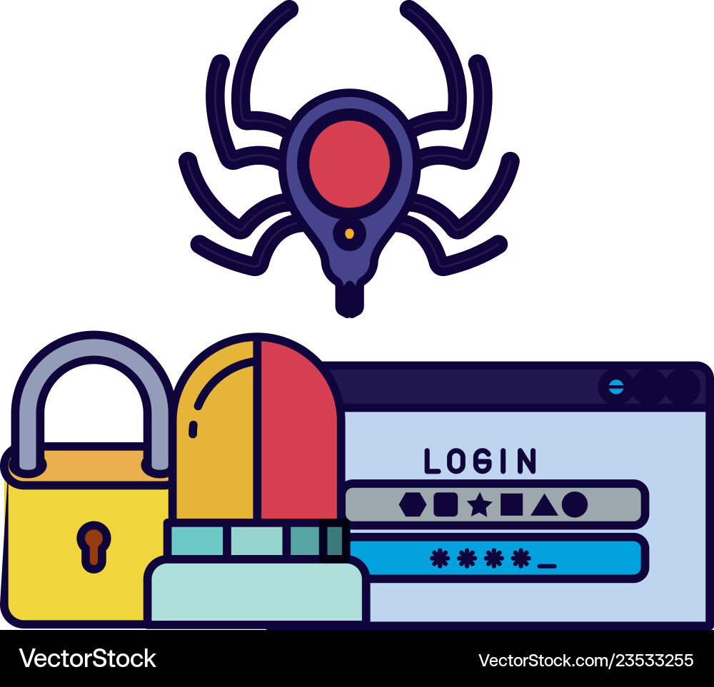 Computer window with spider and siren isolated Vector Image