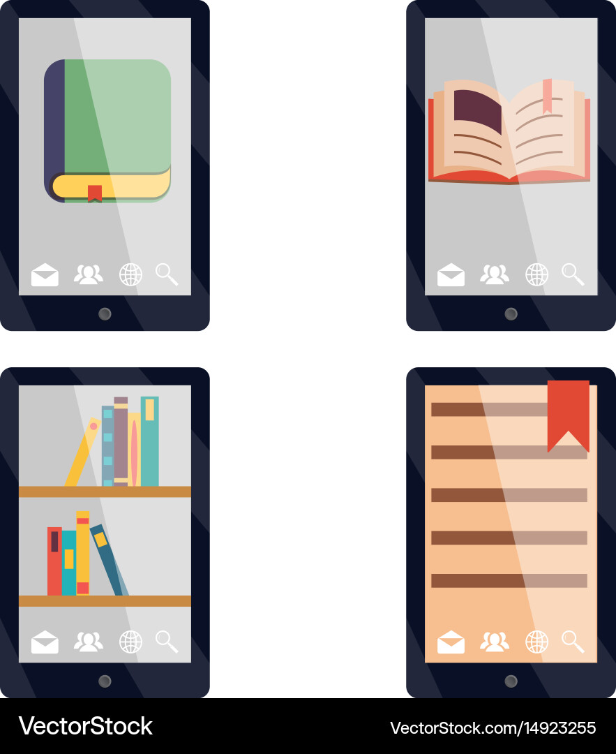 E-book reader e-reader flat icons and symbols set vector image