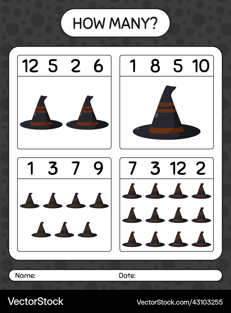 How many counting game with witchs hat worksheet How many counting game with witchs hat worksheet vector image