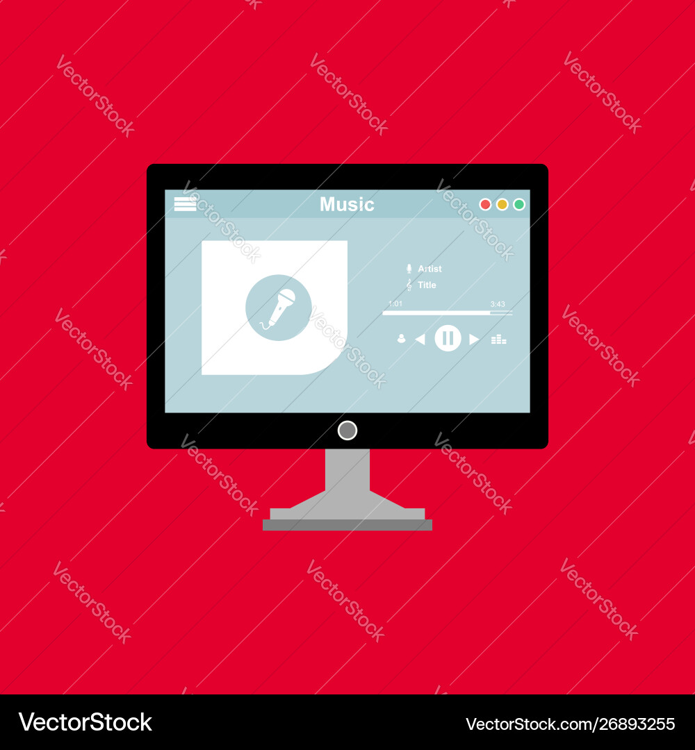 Media player application app template with flat Media player application app template with flat vector image