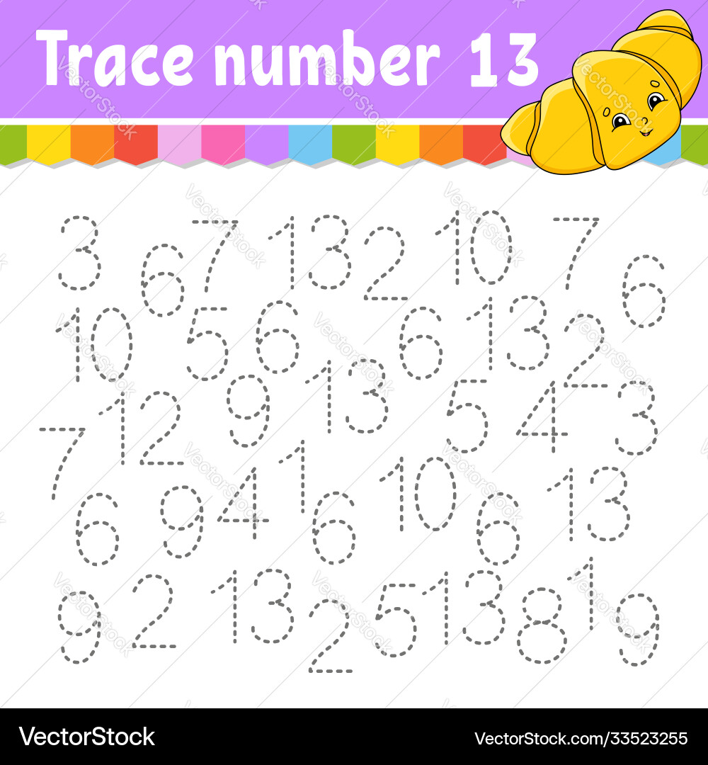 Number Tracing Worksheet for Kids vector image