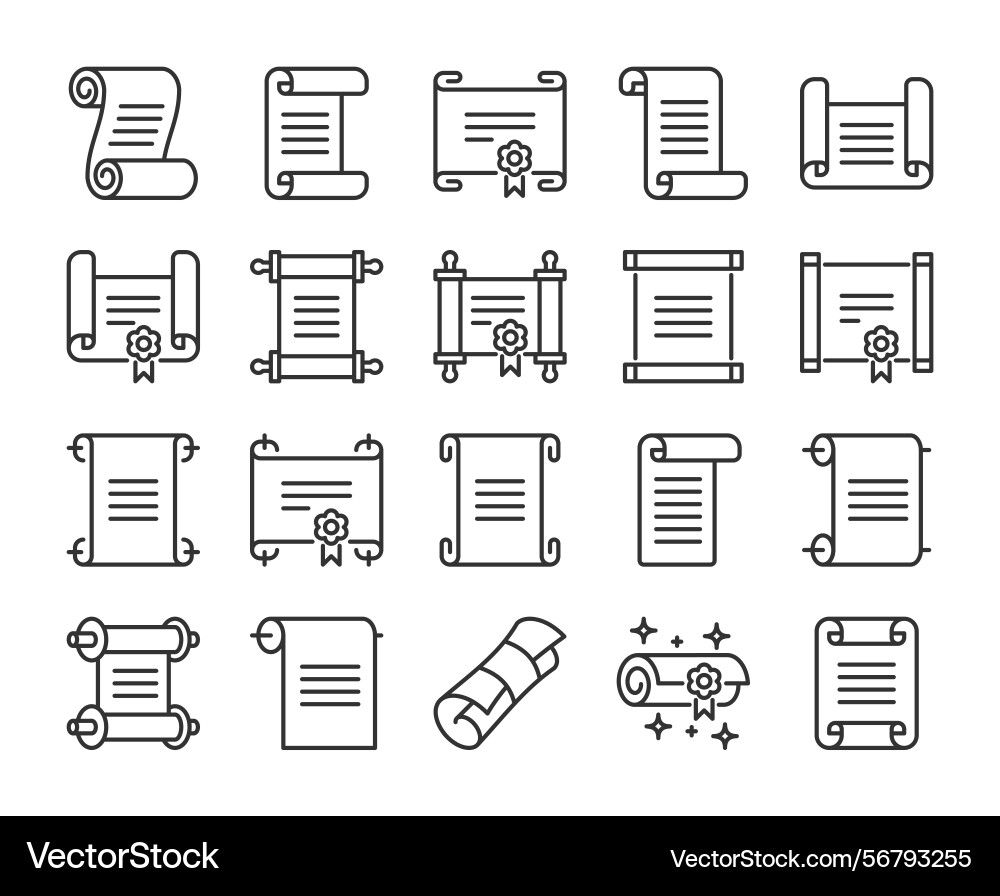 Paper icons scroll line icon set editable Paper icons scroll line icon set editable vector image