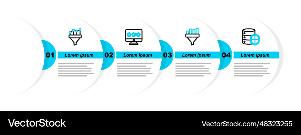 Set line server with shield sales funnel chart Set line server with shield sales funnel chart vector image