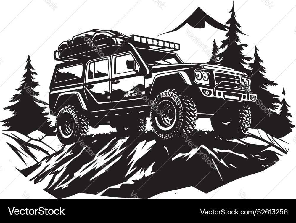 Alpine allure 4x4 suv conquering mountain roads Alpine allure 4x4 suv conquering mountain roads vector image