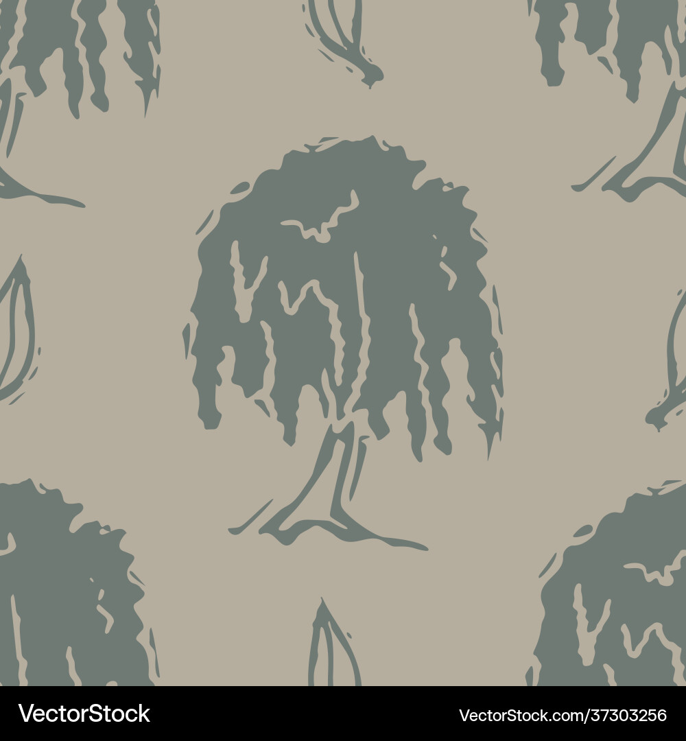 Handmade carved block print tree seamless pattern Handmade carved block print tree seamless pattern Vector Image