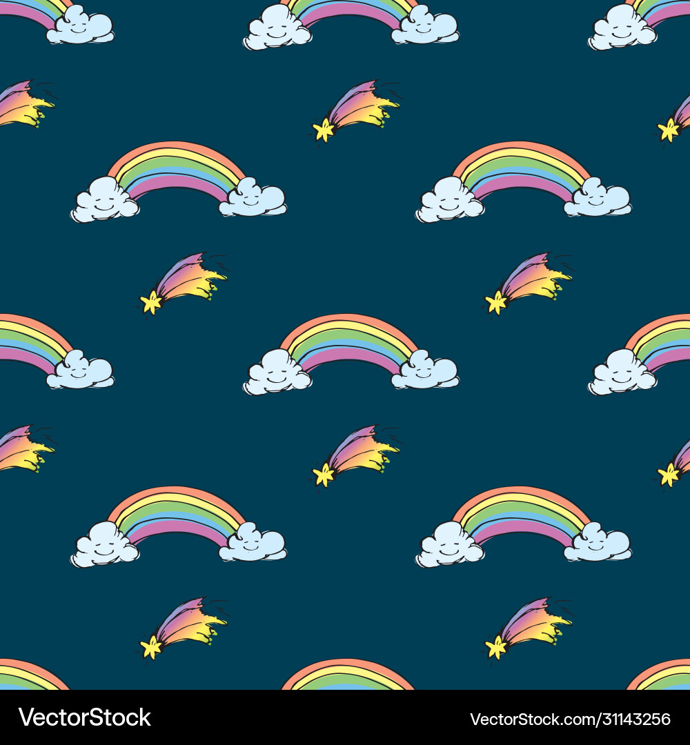 Seamless pattern with rainbow and comet vector image