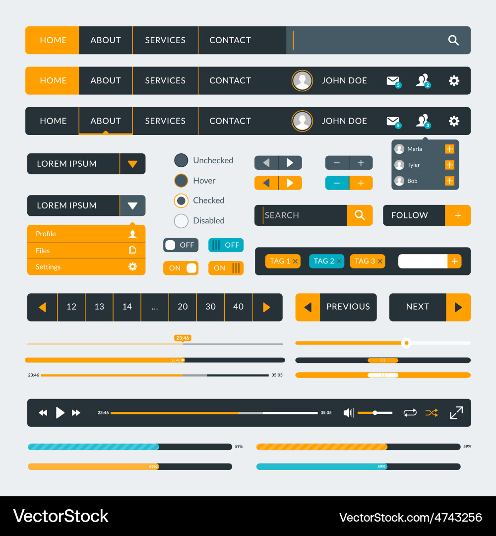 Set of flat design ui elements for website vector image