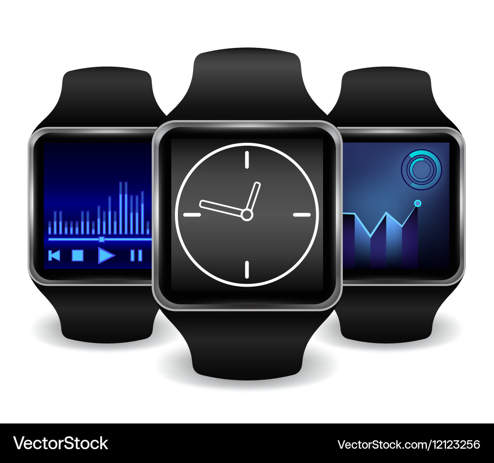 Smart watch with interface in several color Vector Image