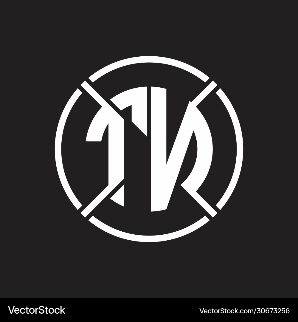 Tn logo monogram with four part circle slash vector image