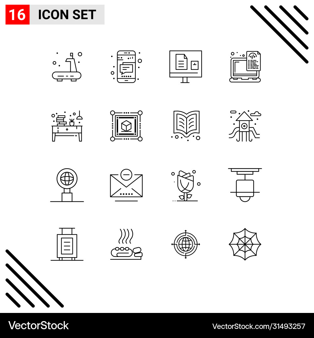 16 universal outline signs symbols coding vector image