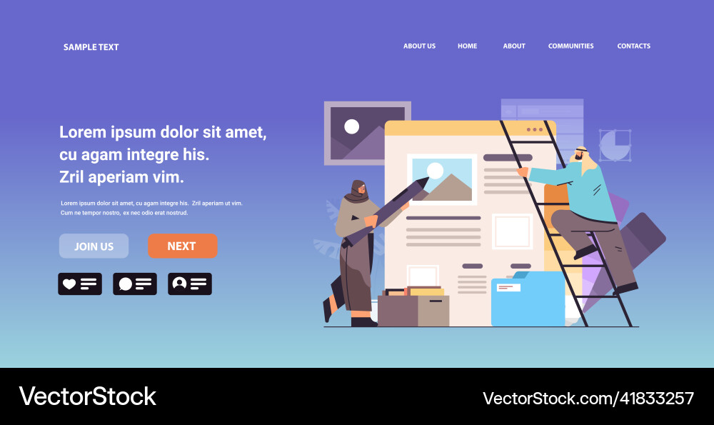 Arab developers couple creating website ui Arab developers couple creating website ui vector image