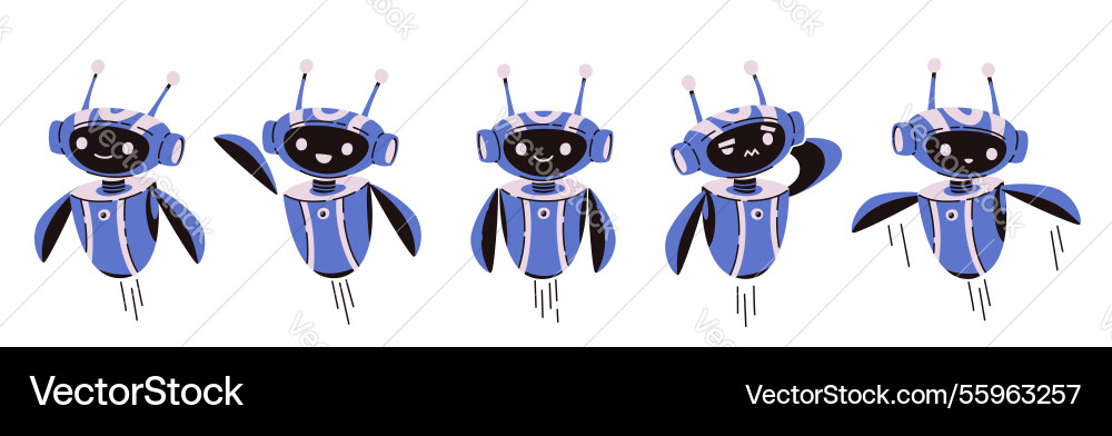 Cute chatbot ai characters set in blue color Cute chatbot ai characters set in blue color vector image