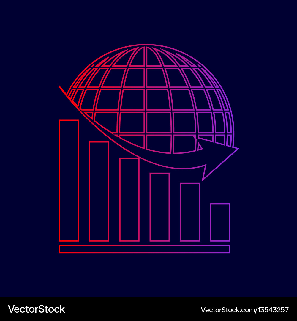Declining graph with earth line icon Vector Image