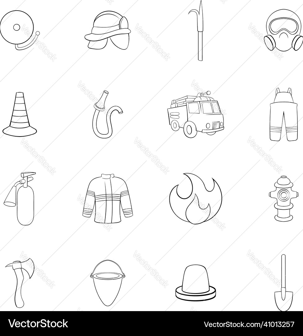Fireman icons set outline Fireman icons set outline vector image