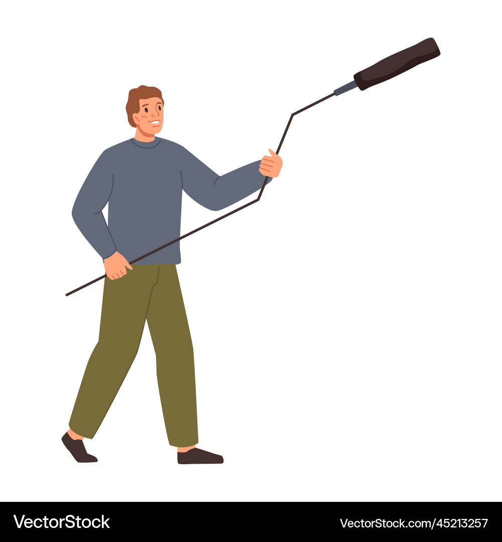 Interviewer journalist with microphone on stick Interviewer journalist with microphone on stick vector image