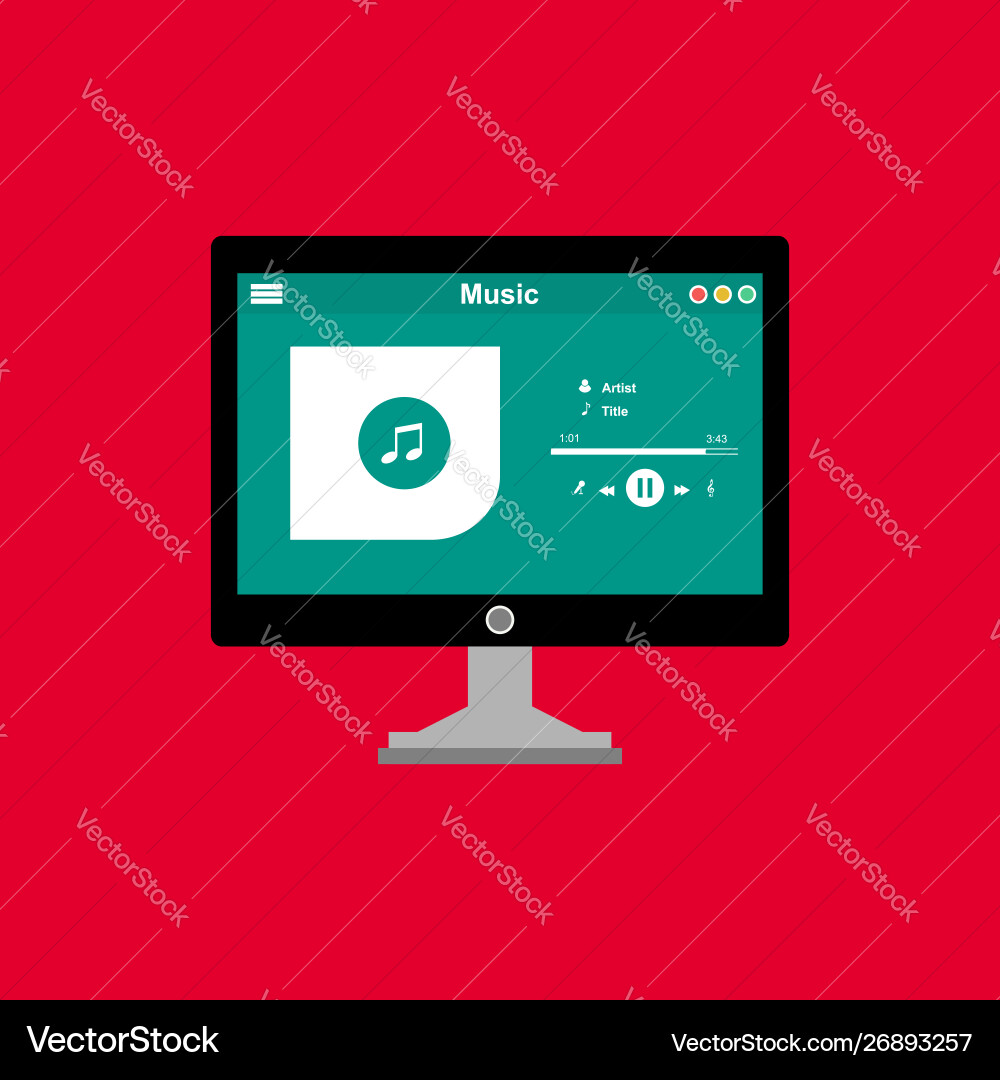 Media player application app template with flat Media player application app template with flat vector image