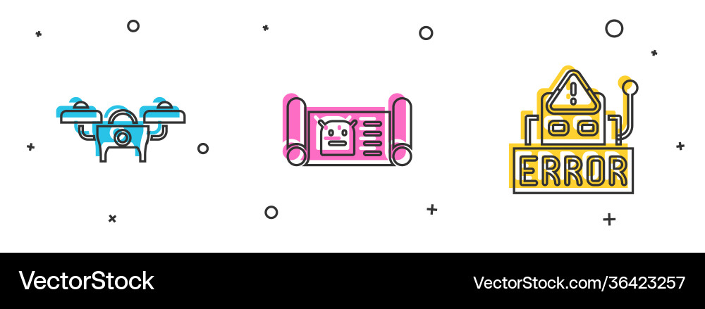 Set drone robot blueprint and error icon Set drone robot blueprint and error icon Vector Image