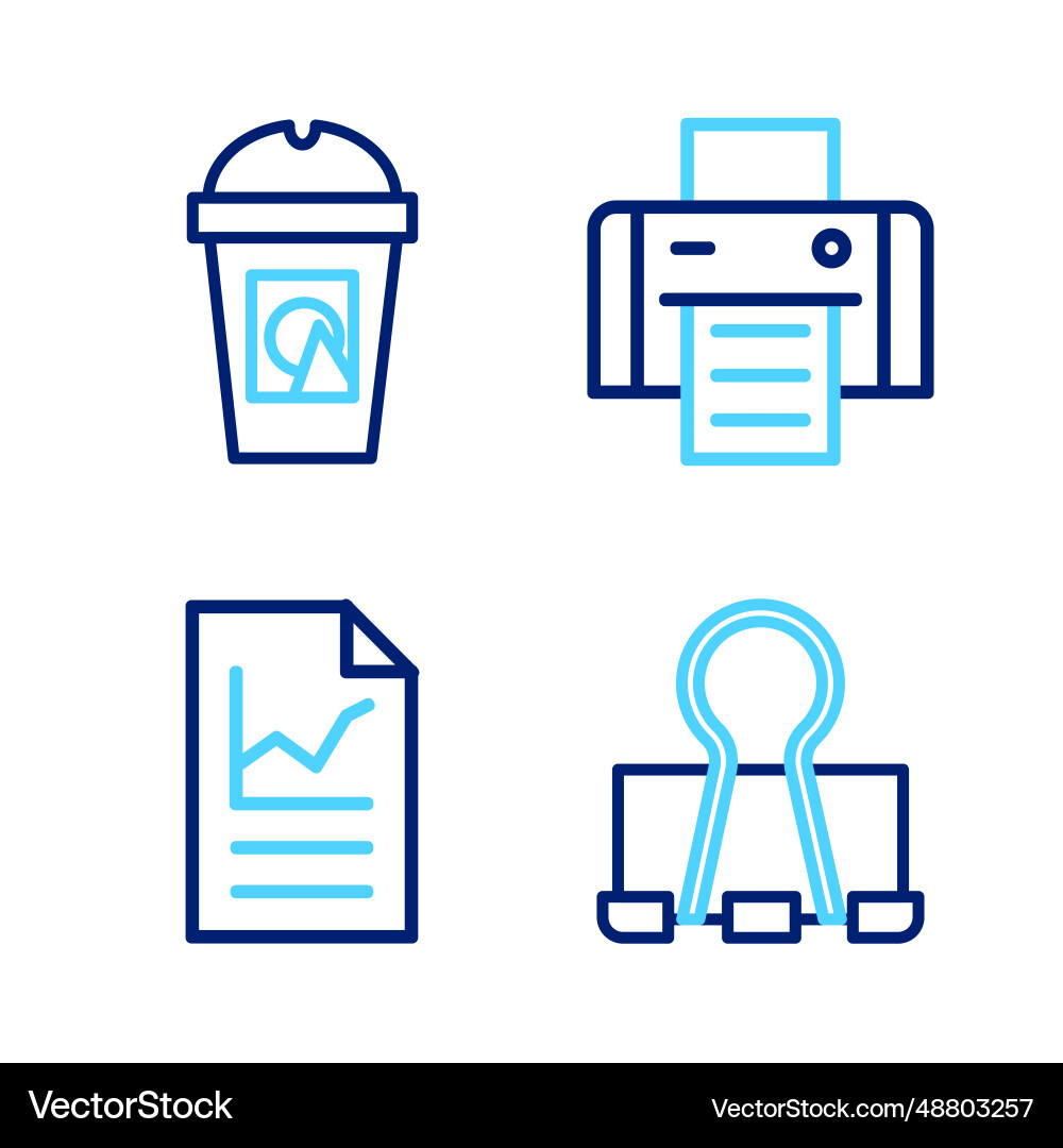 Set line binder clip document with graph chart Set line binder clip document with graph chart vector image