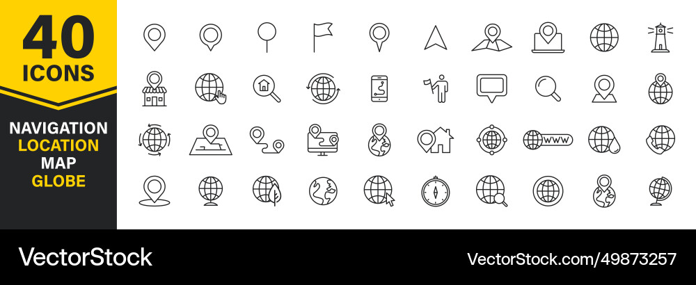 Set of 40 navigation and location map globe web Set of 40 navigation and location map globe web Vector Image