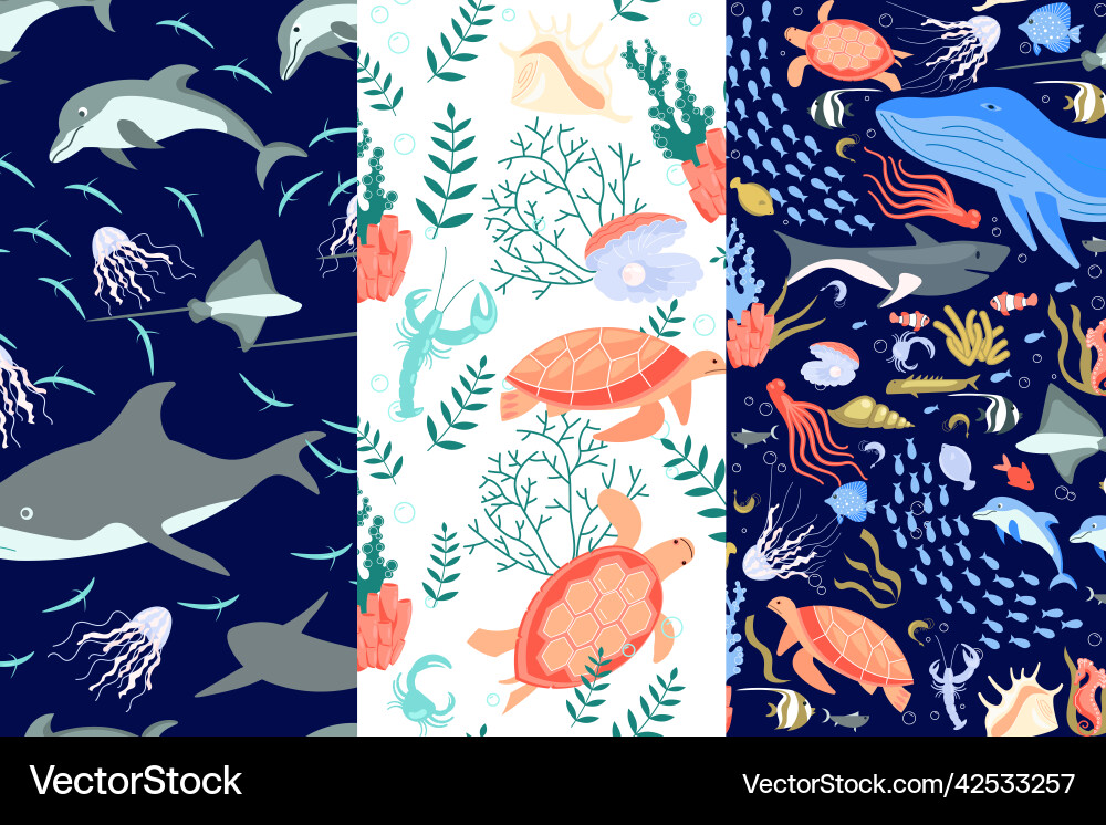 Set of seamless underwear pattern with seabed Set of seamless underwear pattern with seabed vector image