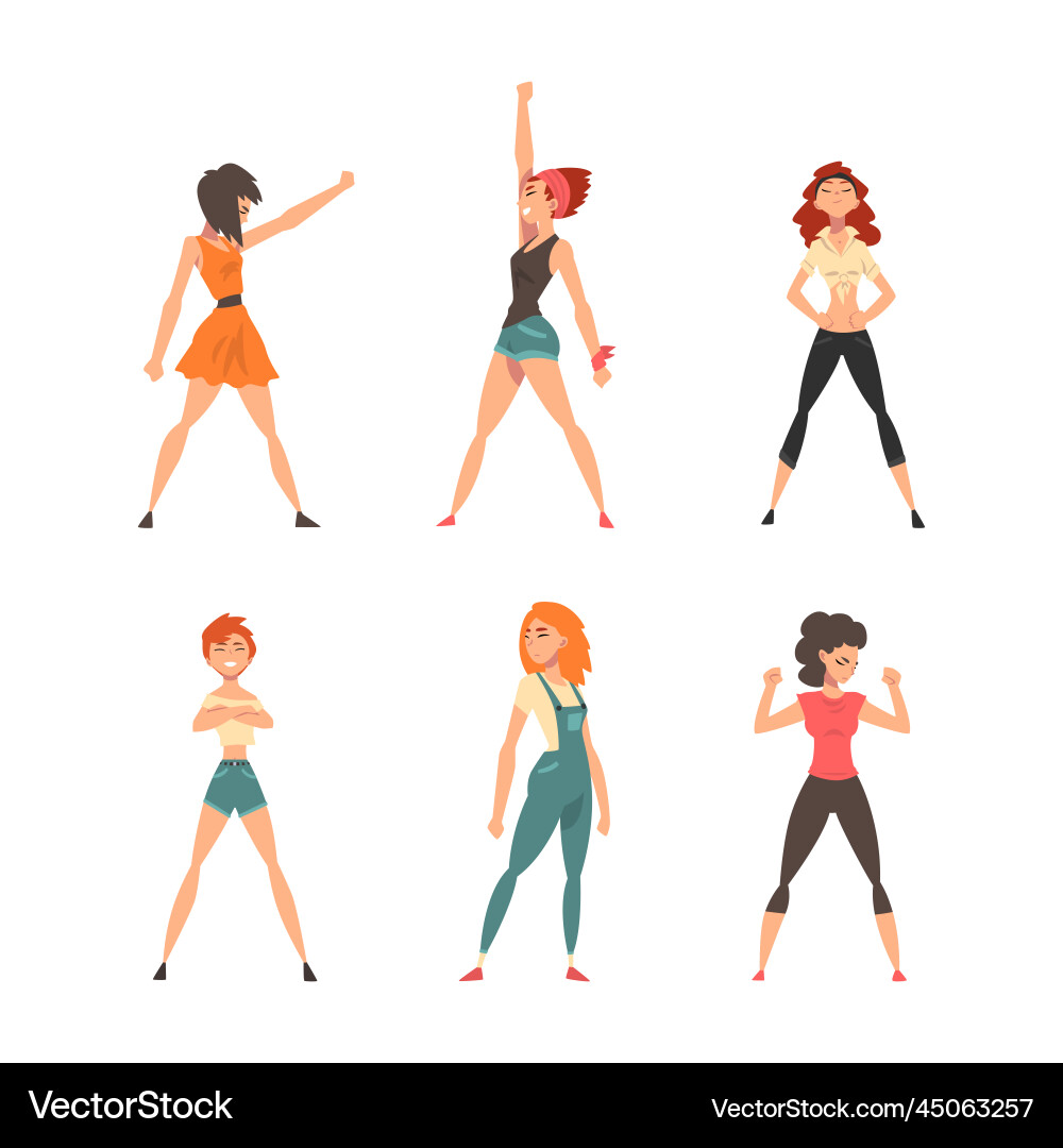 Young woman standing in brave pose feeling Young woman standing in brave pose feeling Vector Image