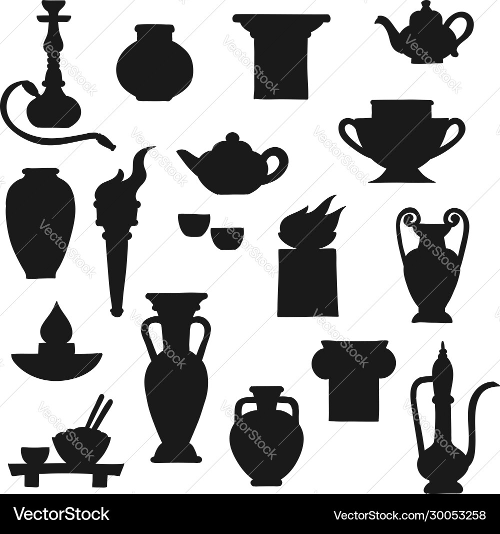 Ancient amphora vase torch and teapot Ancient amphora vase torch and teapot vector image