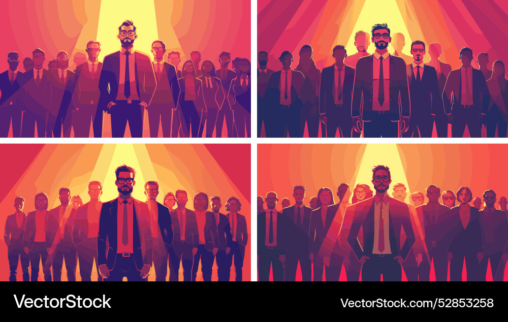 Business Leader inmitten von Crowd Cartoon senes Business Leader inmitten von Crowd Cartoon senes vektorbild