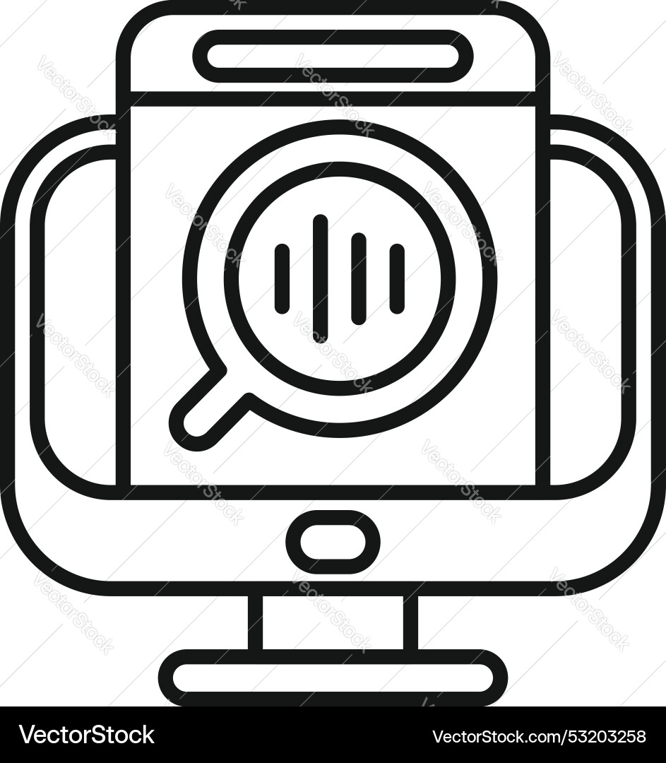 Computer showing magnifying glass analyzing bar vector image