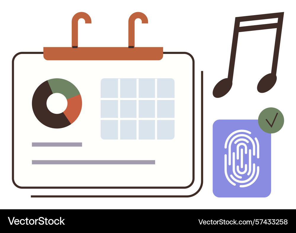 Digital calendar with analytics music notes Vector Image