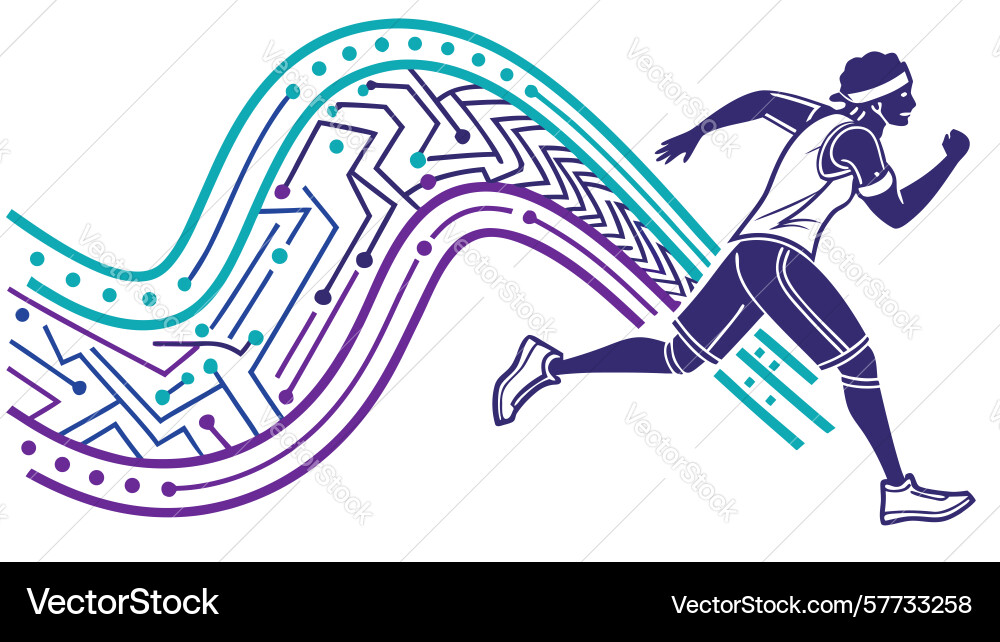 Energetic runner digital data flow abstract Vector Image