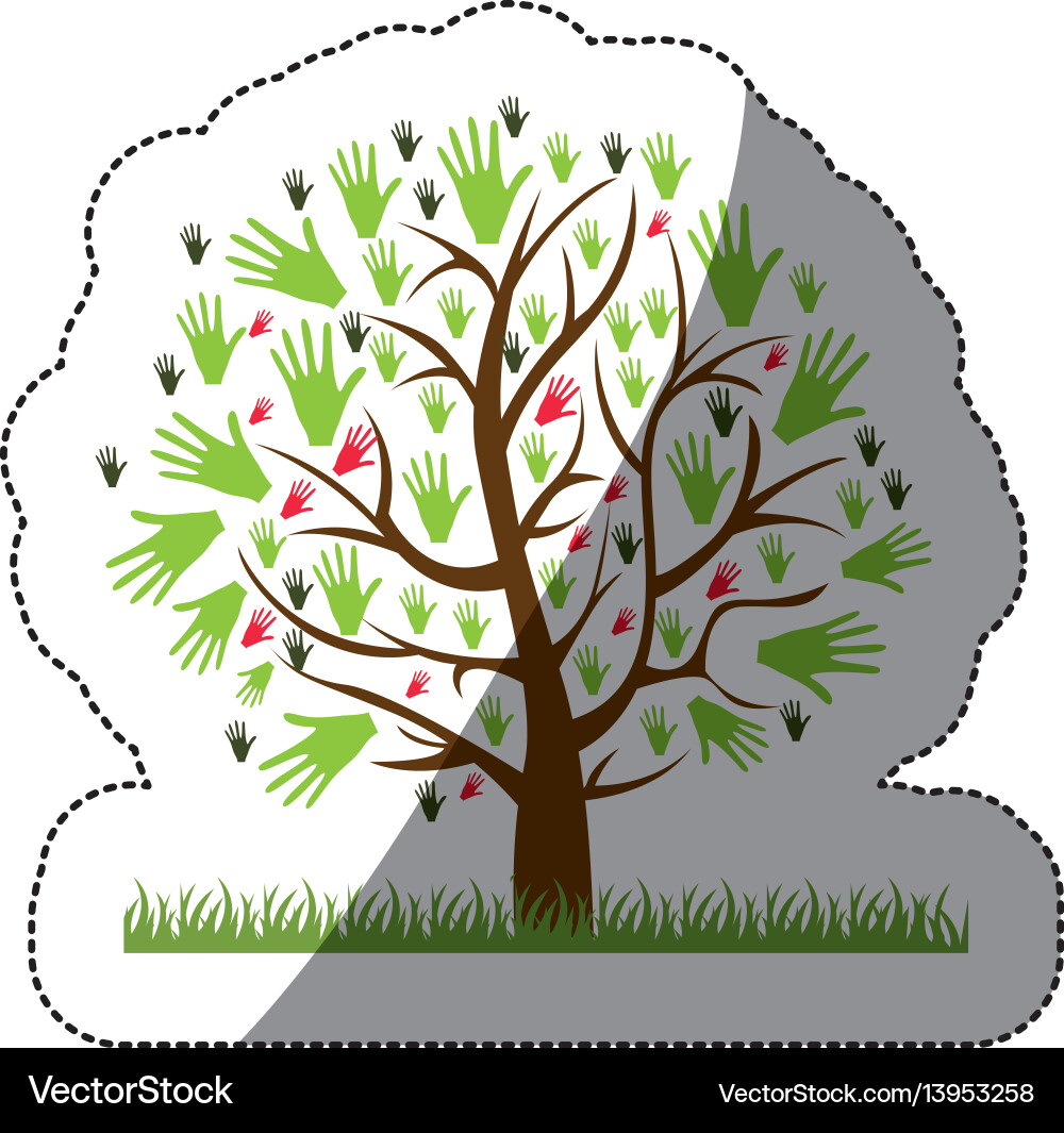 Farbe Silhouette Aufkleber von Baum mit Blättern Farbe Silhouette Aufkleber von Baum mit Blättern vektorbild