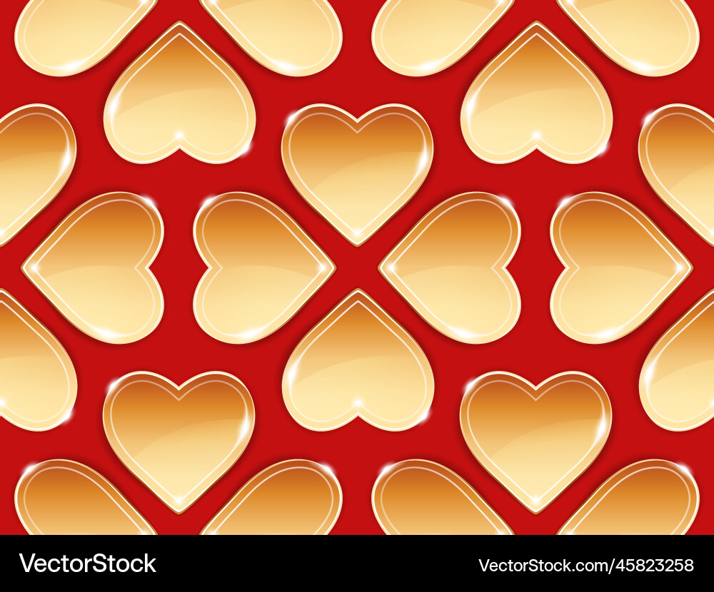 Golden hearts on red seamless pattern Vector Image