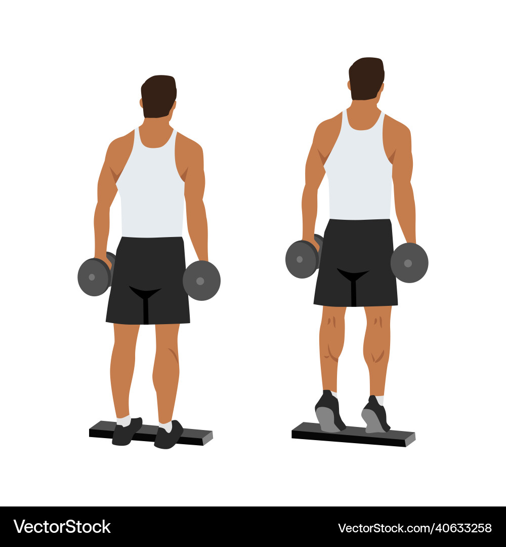 Man doing standing dumbbell calf raises exercise Vector Image