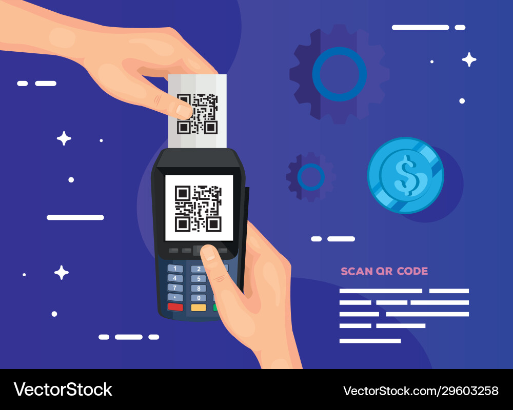 Scannen von Qr-Code mit Händen mit Dataphone Scannen von Qr-Code mit Händen mit Dataphone vektorbild