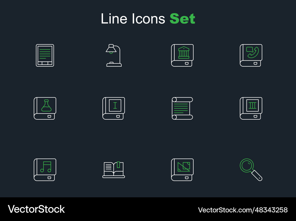 Set line magnifying glass book about geometry Set line magnifying glass book about geometry vector image