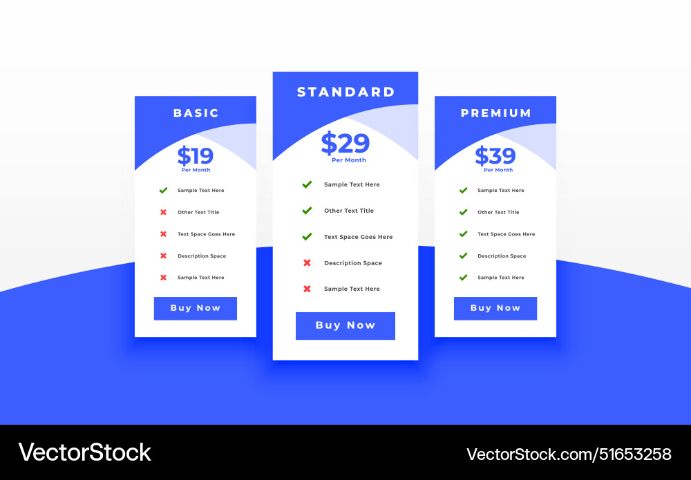 Simple pricing chart table layout for website vector image