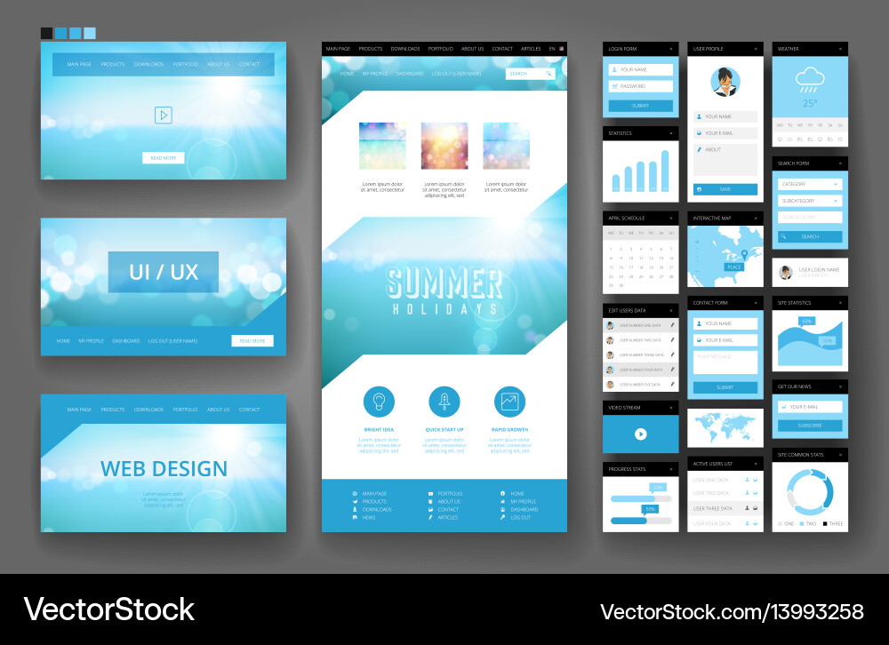 Website design template and interface elements vector image