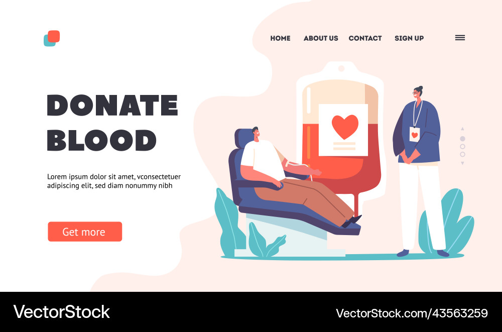 Blood donation landing page template lifeblood Blood donation landing page template lifeblood vector image