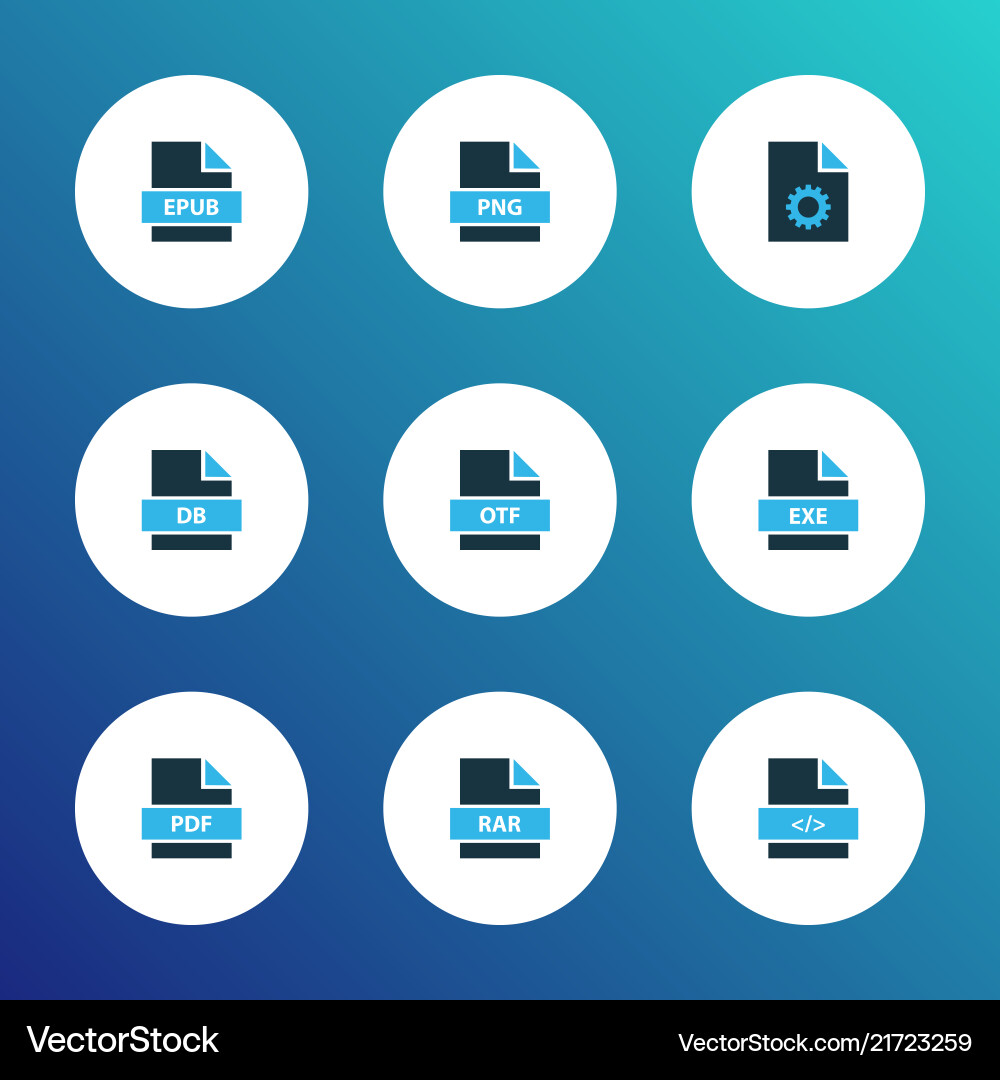 Document icons colored set with file rar otf Document icons colored set with file rar otf vector image