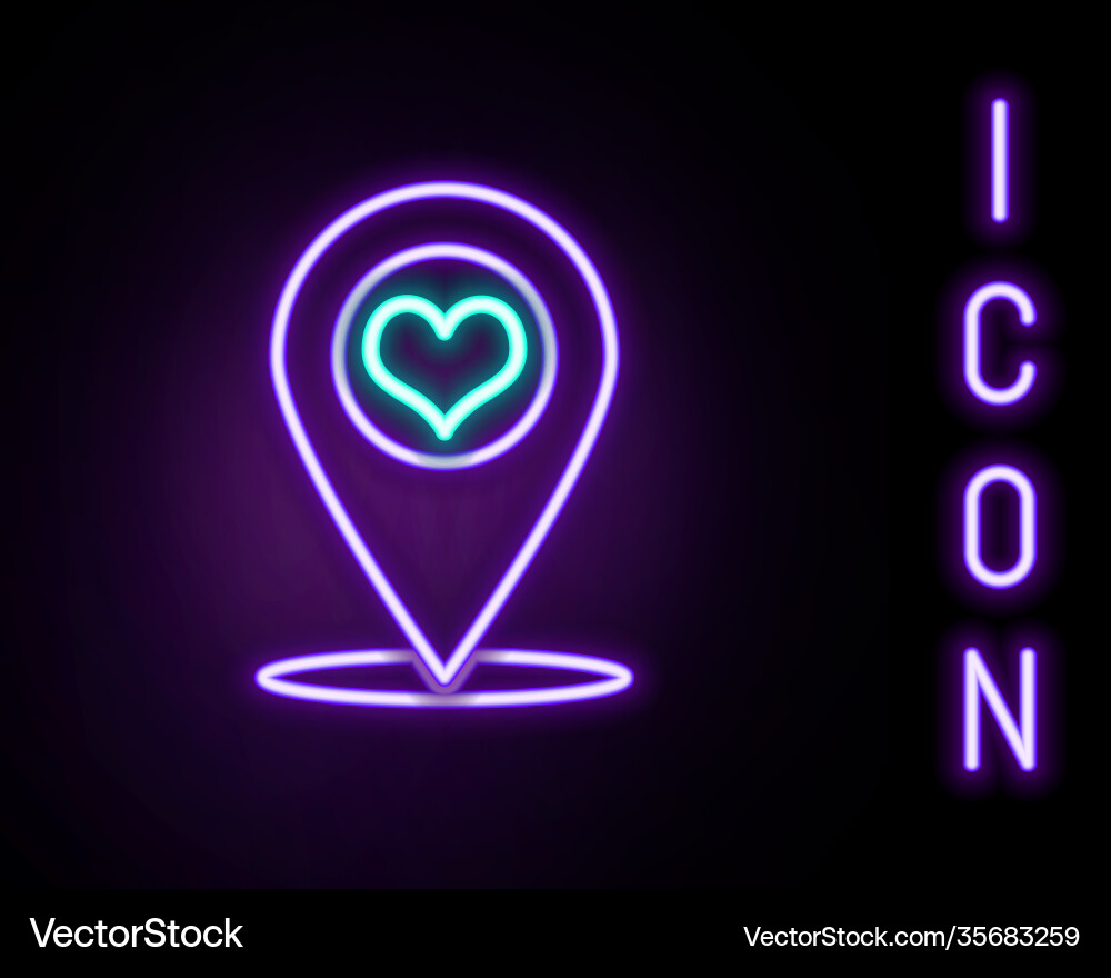 Glowing neon line map pointer with heart icon Glowing neon line map pointer with heart icon vector image