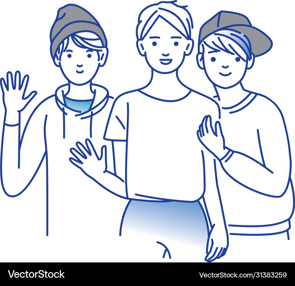 Group smiling teenage boys friends standing Group smiling teenage boys friends standing vector image