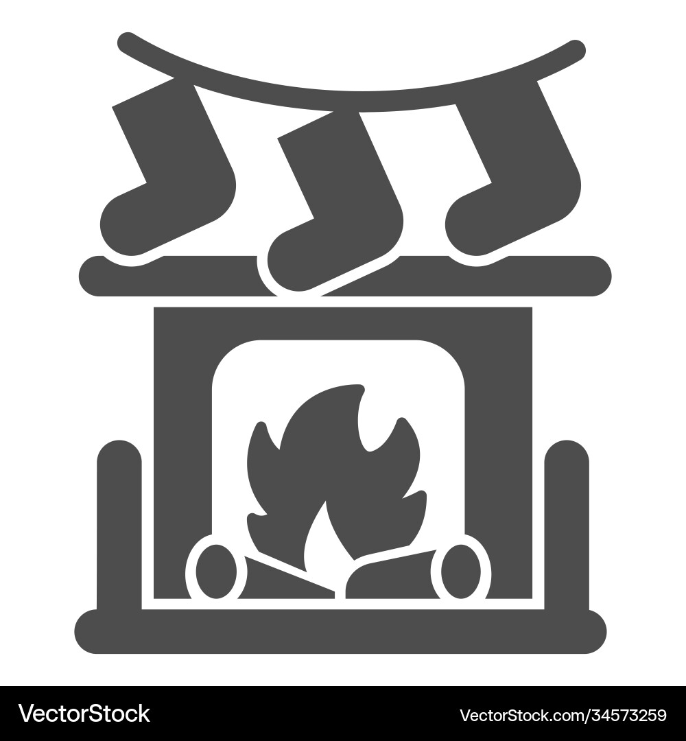 Kamin mit Lagerfeuer und Socken solide Ikone Kamin mit Lagerfeuer und Socken solide Ikone vektorbild
