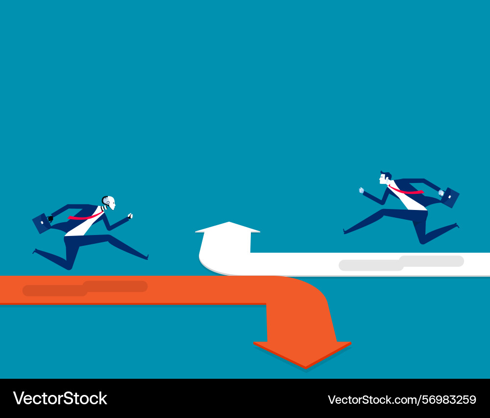 Robot running on the different arrow opposite Robot running on the different arrow opposite vector image
