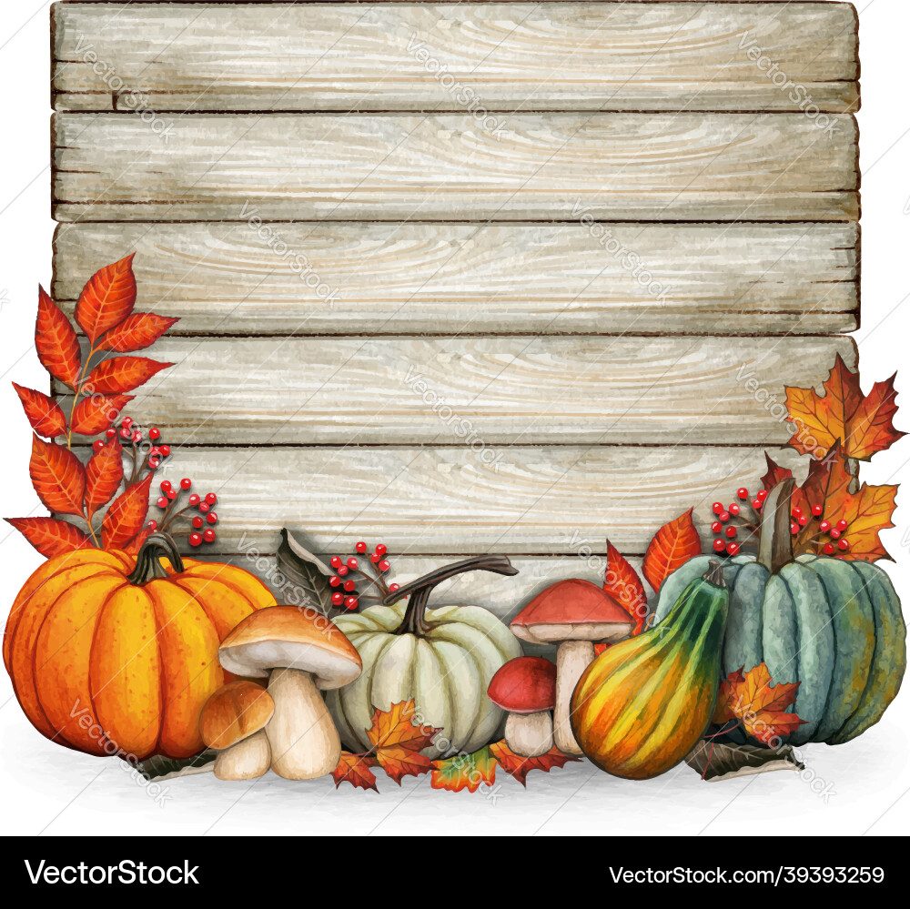 Watercolor hand drawn fall composition vector image