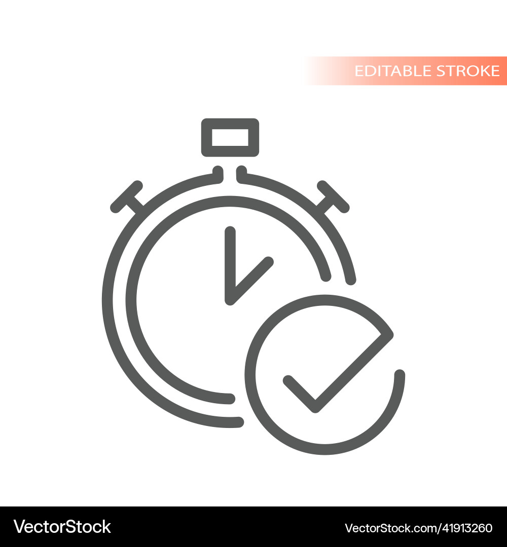 Clock and checkmark or tick line icon vector image
