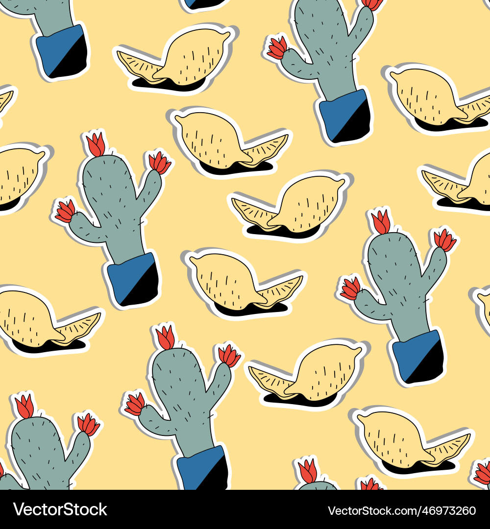 Designpattern lemon cactuses Vector Image