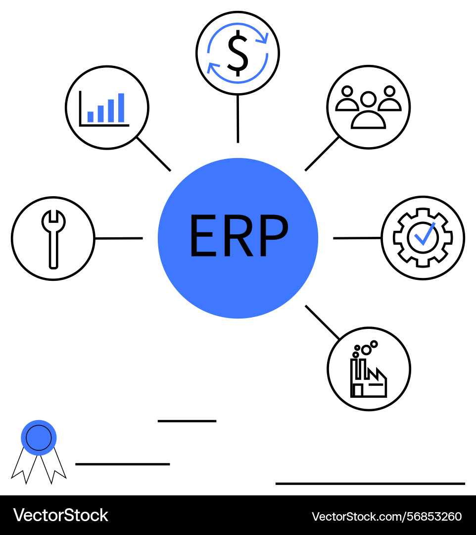 Erp system visualization with key functional Erp system visualization with key functional vector image