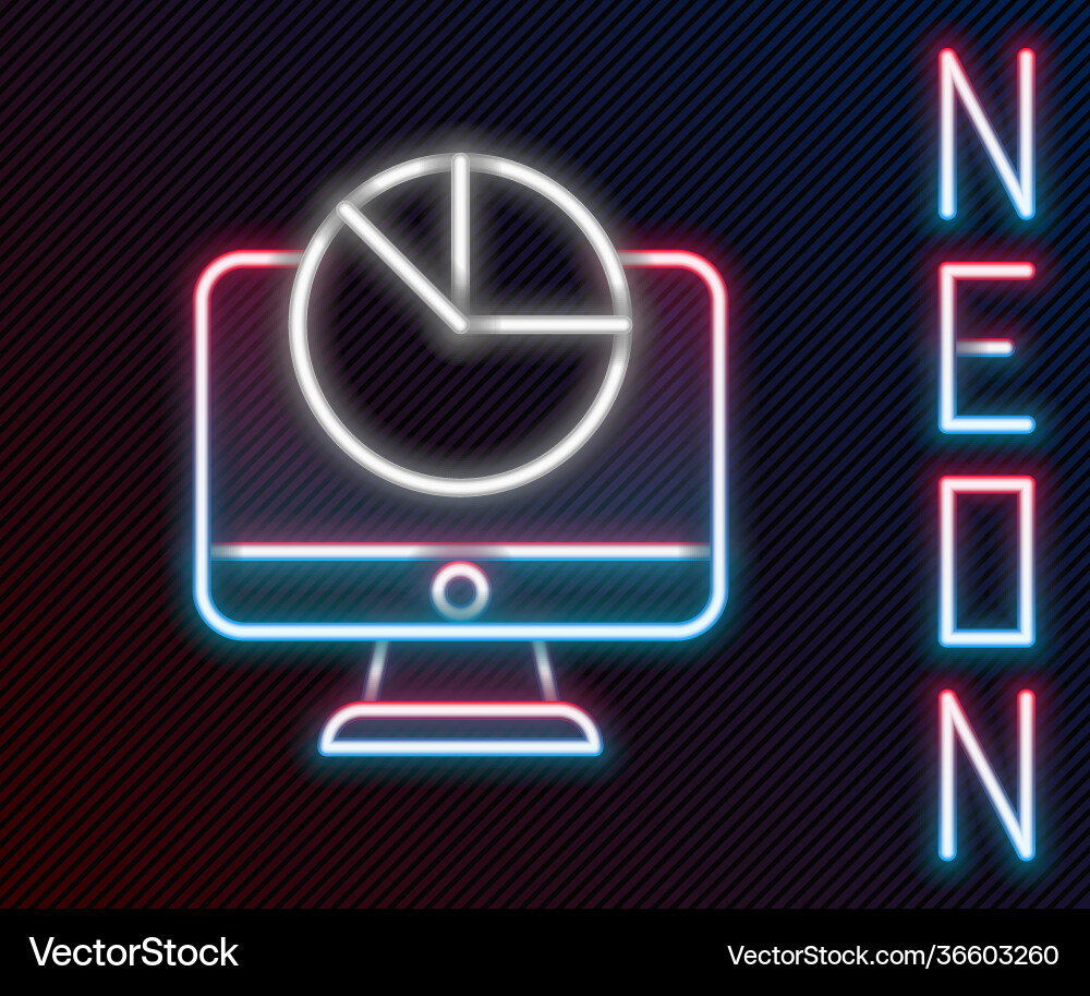 Glowing neon line computer monitor with graph Glowing neon line computer monitor with graph vector image