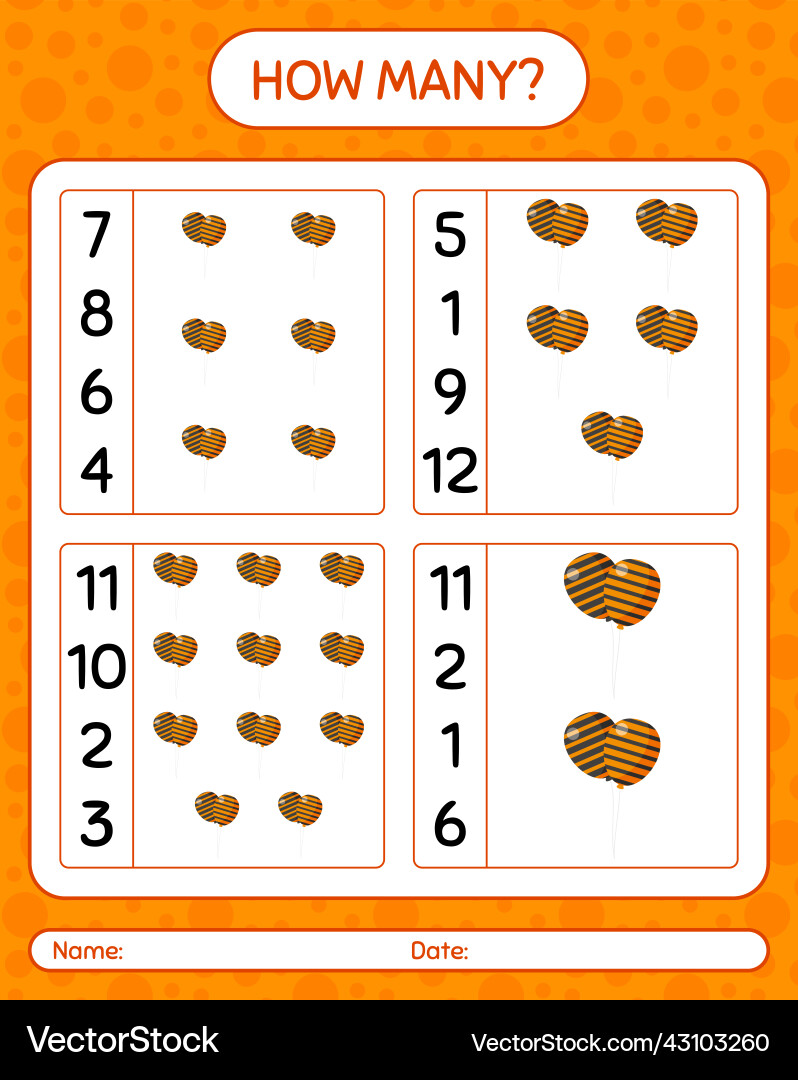 How many counting game with balloon worksheet Vector Image
